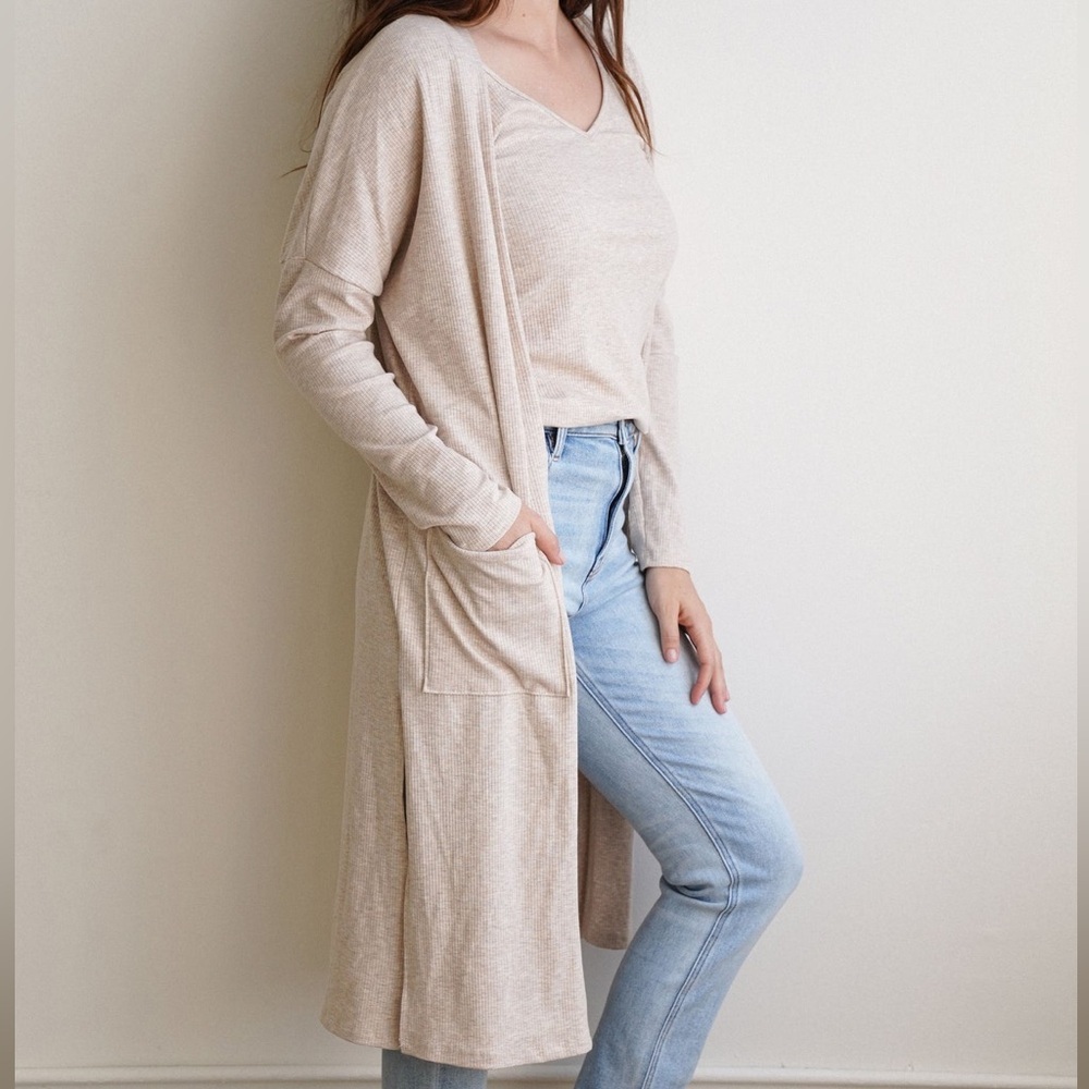 Carly Jean CJ’s Favorite Ribbed Cardigan in Oatmeal Size XXL